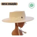 Chapéu de Feltro Branco modelo à portuguesa aba larga, 9 cm