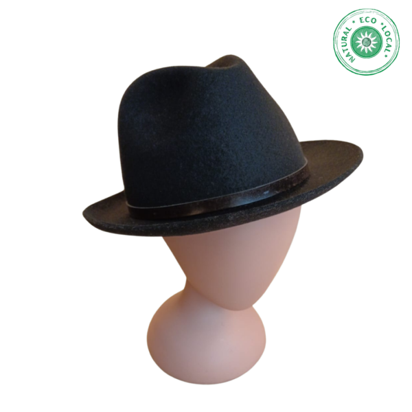 Trilby, Fedora aba 5 cm Azul ou preto fita em couro  100% feltro lã de merino  Impermeável