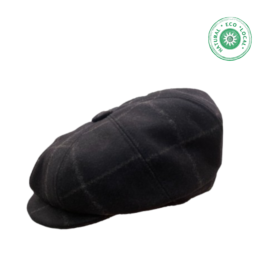 boina-la-4 Boina em lã. Peaky Blinders preto com risca - Image 1