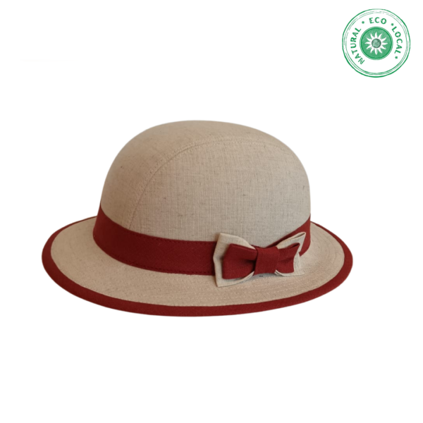 Chapéu em cortiça e algodão  Cloche Bege e Tijolo