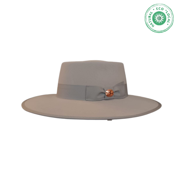 Chapéu de Feltro Cinza modelo à portuguesa aba larga, 9 cm