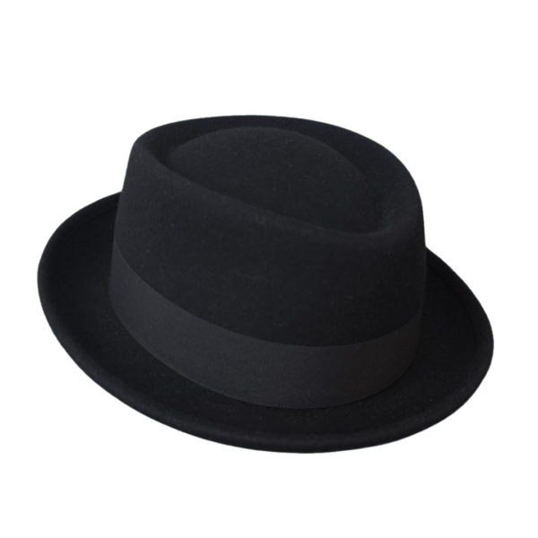 Chapéu de feltro, modelo Pork Pie, preto  Aba virada, 5 cm 100% feltro lã de merino  Impermeável