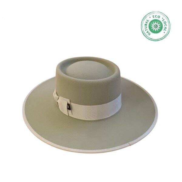 Chapéu de Feltro Verde Claro modelo à portuguesa aba larga, 9 cm